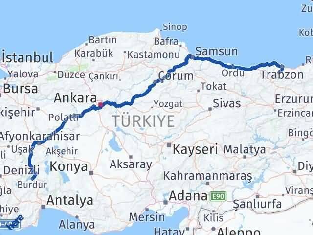 Trabzon Maçka Burdur Arası Kaç Km - Yol Haritası