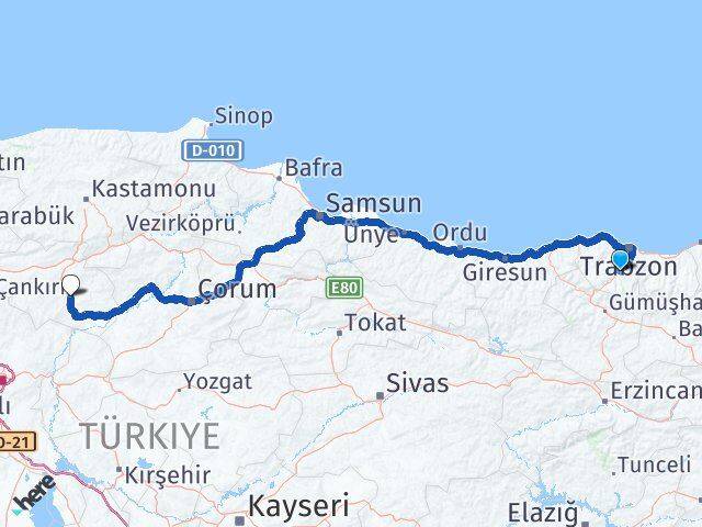 Trabzon Maçka Çankırı Arası Kaç Km - Yol Haritası