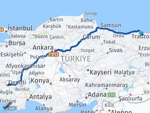 Trabzon Maçka Denizli Arası Kaç Km - Yol Haritası