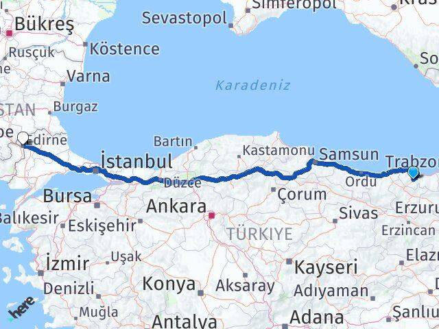 Trabzon Maçka Edirne Arası Kaç Km - Yol Haritası