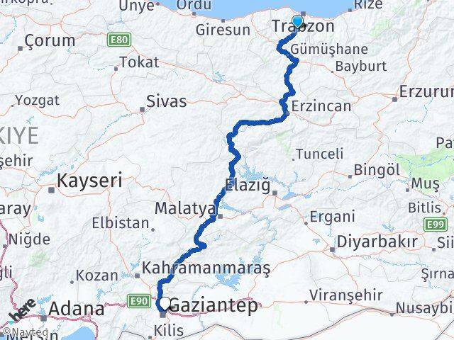 Trabzon Maçka Gaziantep Arası Kaç Km - Yol Haritası