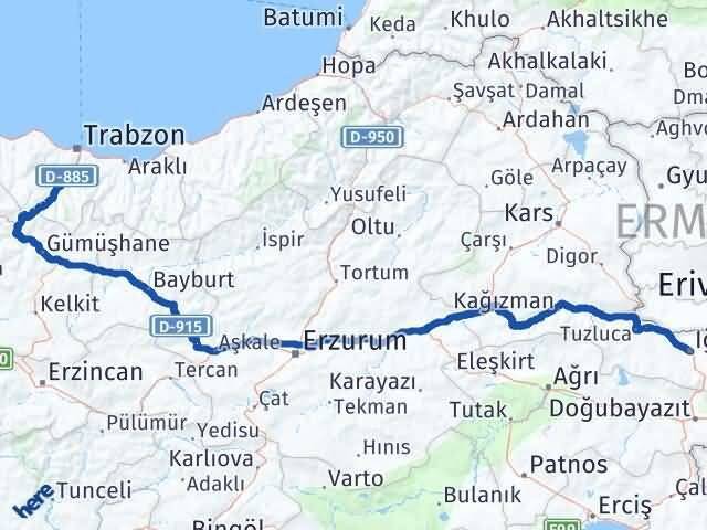 Trabzon Maçka Iğdır Arası Kaç Km - Yol Haritası