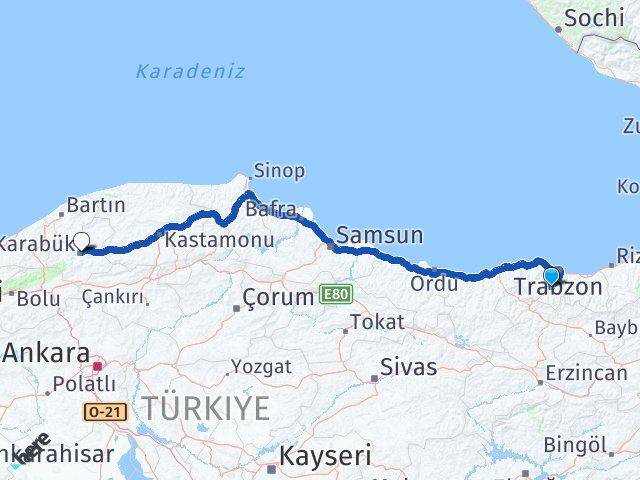 Trabzon Maçka Karabük Arası Kaç Km - Yol Haritası