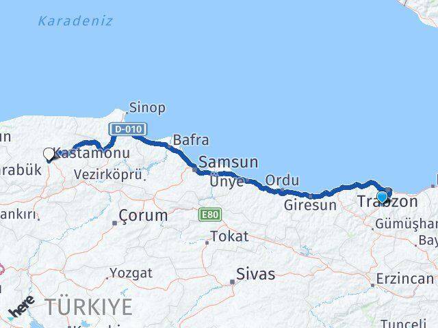 Trabzon Maçka Kastamonu Arası Kaç Km - Yol Haritası
