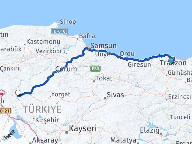 Trabzon Maçka Kırıkkale Arası Kaç Km - Yol Haritası