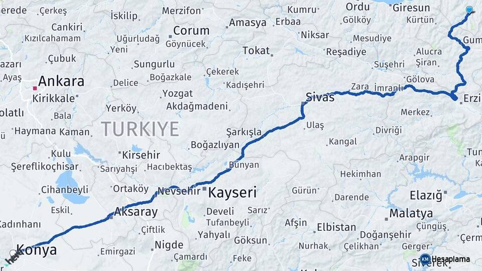 Trabzon Maçka Konya Arası Kaç Km - Yol Haritası