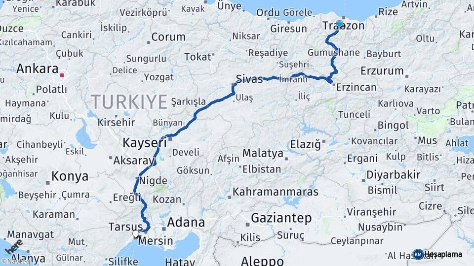 Trabzon Maçka Mersin Arası Kaç Km - Yol Haritası