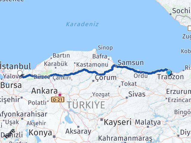 Trabzon Maçka Sakarya Arası Kaç Km - Yol Haritası