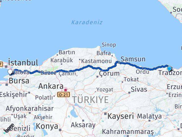 Trabzon Maçka Yalova Arası Kaç Km - Yol Haritası