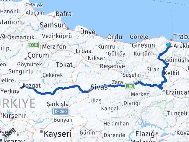 Trabzon Maçka Yozgat Arası Kaç Km - Yol Haritası