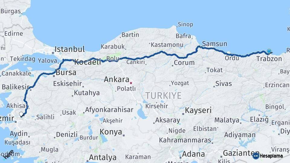 Trabzon Manisa Arası Kaç Km - Yol Haritası