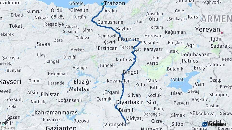 Trabzon Mardin Arası Kaç Km - Yol Haritası