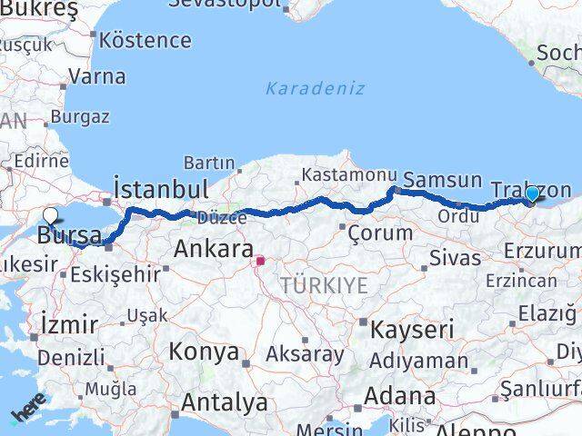 Trabzon Marmara Balıkesir Arası Kaç Km - Yol Haritası