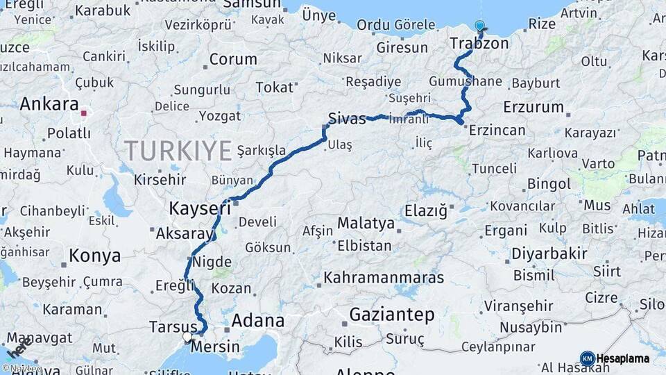 Trabzon Mersin Arası Kaç Km - Yol Haritası
