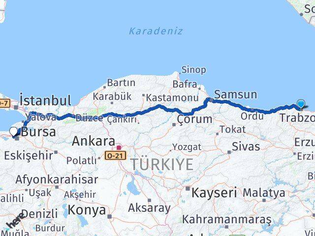 Trabzon Nilüfer Bursa Arası Kaç Km - Yol Haritası
