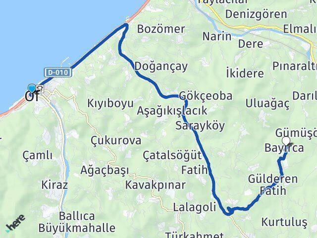 Trabzon Of Bayırca Of Arası Kaç Km - Yol Haritası