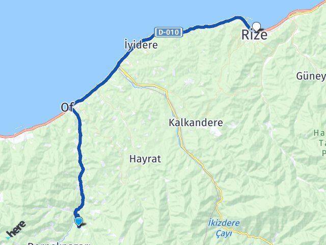 Bölümlü Rize Arası Kaç Km - Yol Tarifi