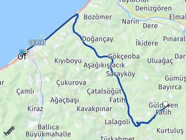 Trabzon Of Gülderen Hayrat Arası Kaç Km - Yol Haritası