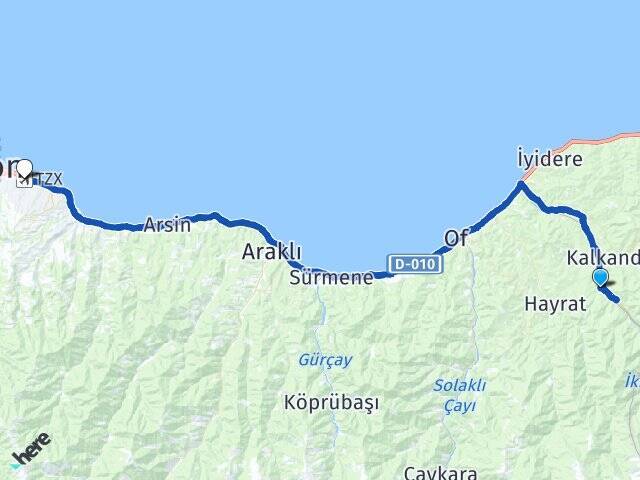 Kireçli Trabzon Havalimanı Arası Kaç Km - Yol Tarifi