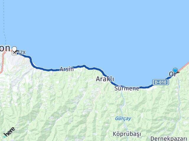 Sulaklı Trabzon Havalimanı Arası Kaç Km - Yol Tarifi