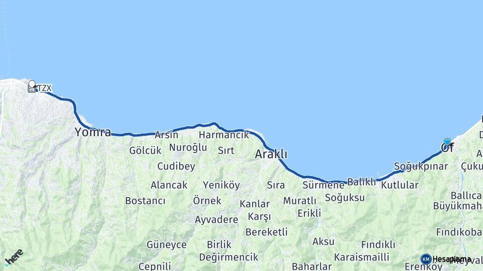 Of Trabzon Havalimanı Arası Kaç Km - Yol Tarifi