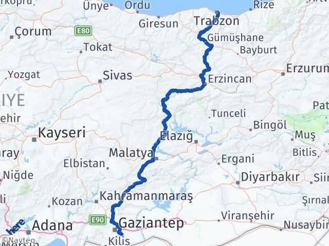Trabzon Oğuzeli Gaziantep Arası Kaç Km - Yol Haritası