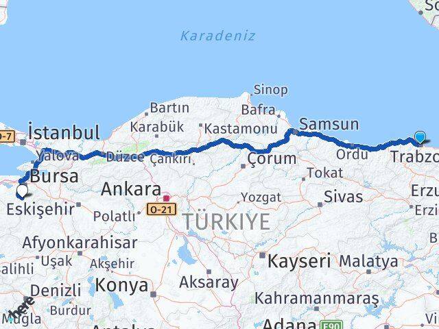 Trabzon Orhaneli Bursa Arası Kaç Km - Yol Haritası