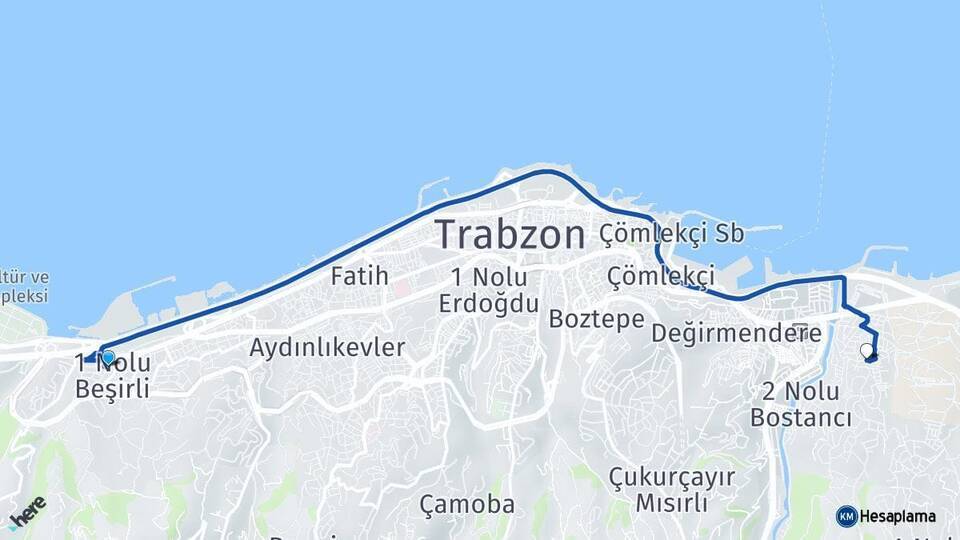 1 Nolu Beşirli Karadeniz Teknik Üniversitesi Arası Kaç Km - Yol Tarifi