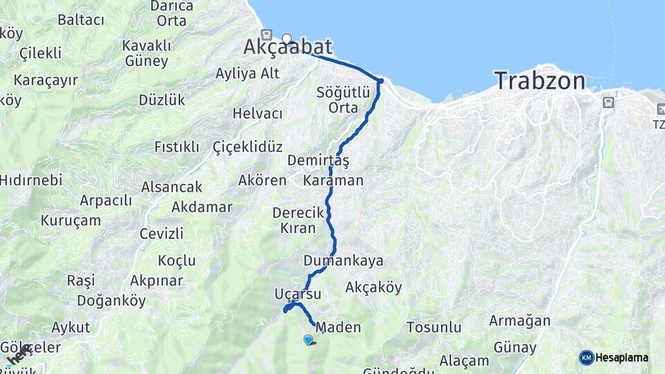 Trabzon Ortahisar Akçaabat Arası Kaç Km - Yol Haritası