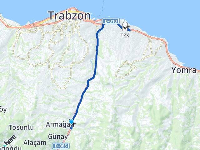 Çağlayan Trabzon Havalimanı Arası Kaç Km - Yol Tarifi