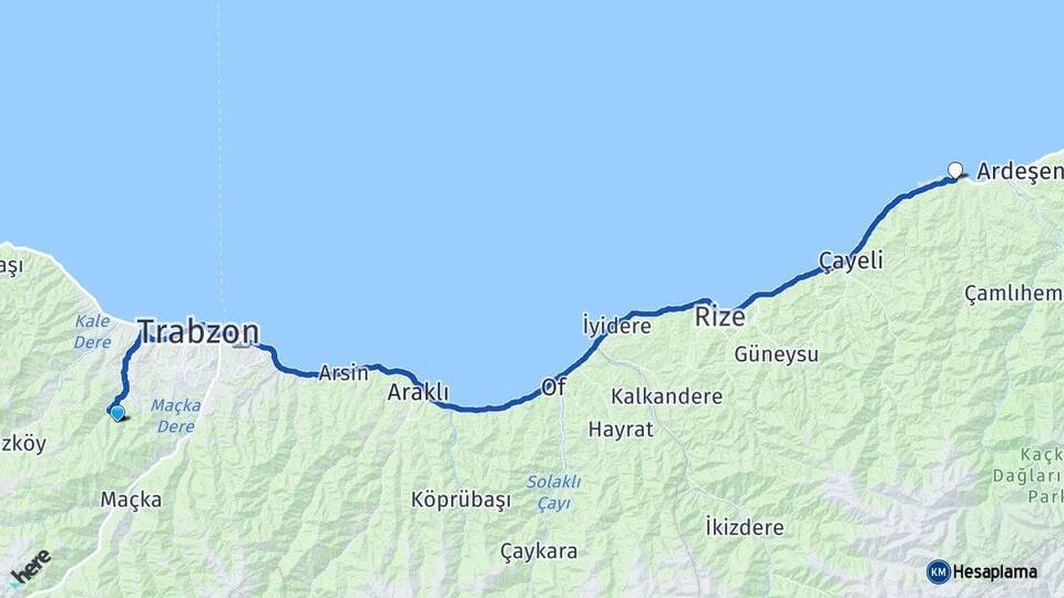 Trabzon Ortahisar Pazar Rize Arası Kaç Km - Yol Haritası
