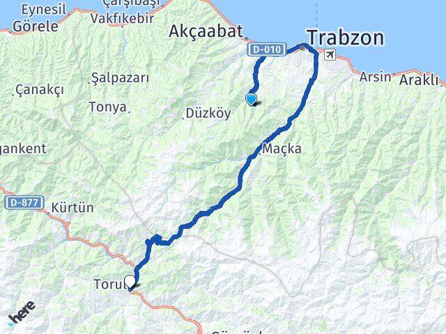 Trabzon Ortahisar Torul Gümüşhane Arası Kaç Km - Yol Haritası