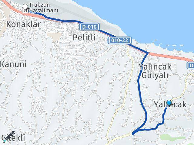 Yalıncak Trabzon Havalimanı Arası Kaç Km - Yol Tarifi