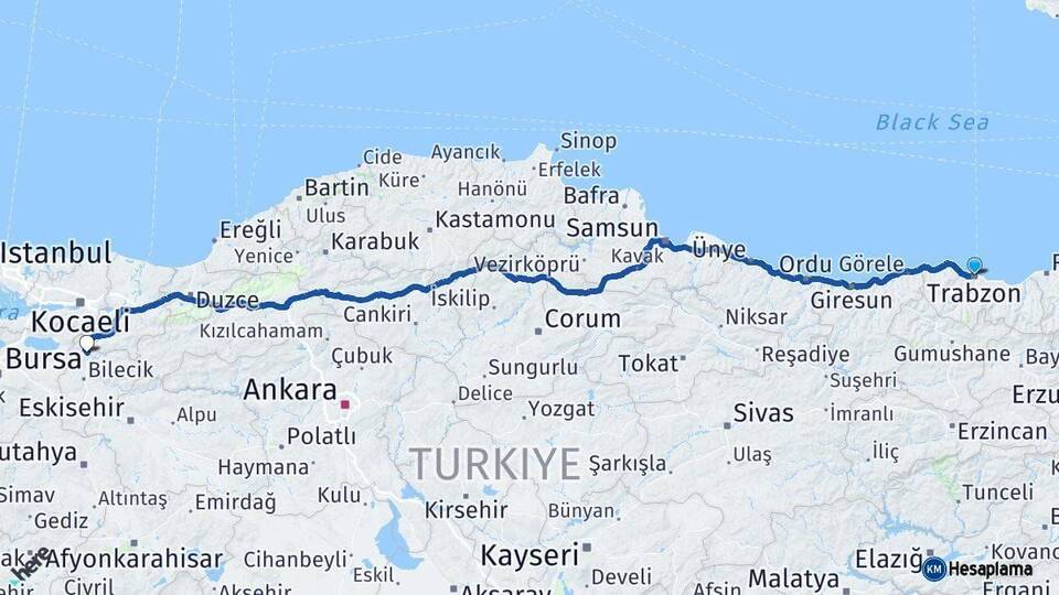 Trabzon Osmaneli Bilecik Arası Kaç Km - Yol Haritası