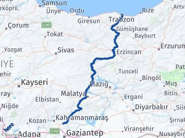 Trabzon Pazarcık Kahramanmaraş Arası Kaç Km - Yol Haritası