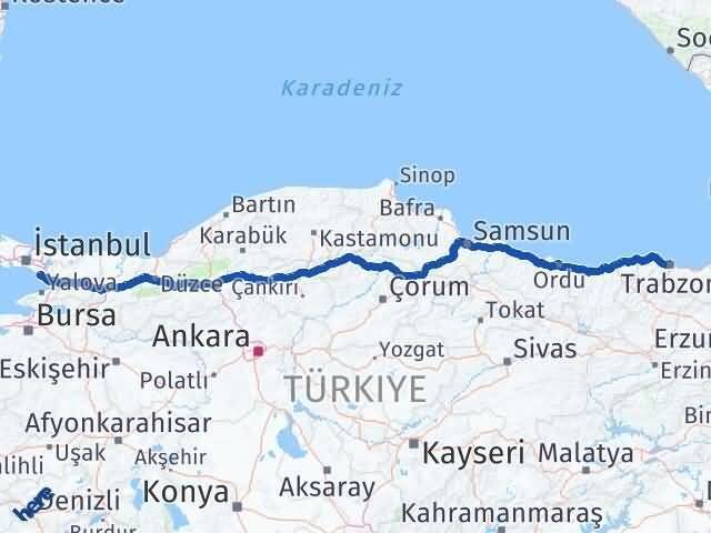 Trabzon Pendik İstanbul Arası Kaç Km - Yol Haritası