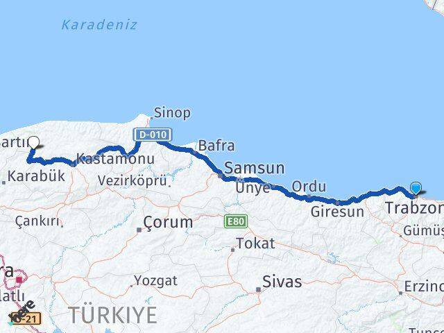 Trabzon Pınarbaşı Kastamonu Arası Kaç Km - Yol Haritası