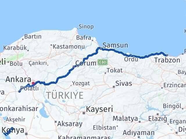 Trabzon Polatlı Ankara Arası Kaç Km - Yol Haritası