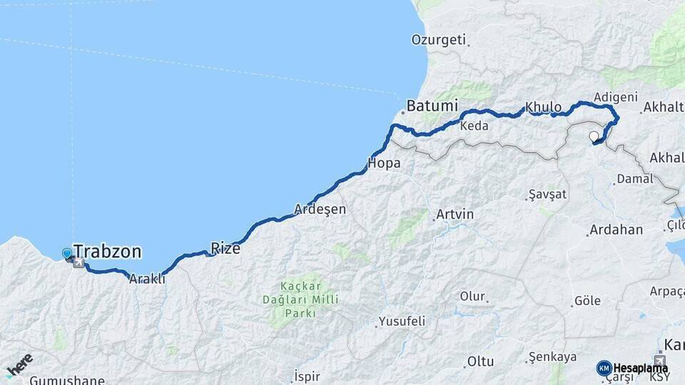 Trabzon Posof Ardahan Arası Kaç Km - Yol Haritası