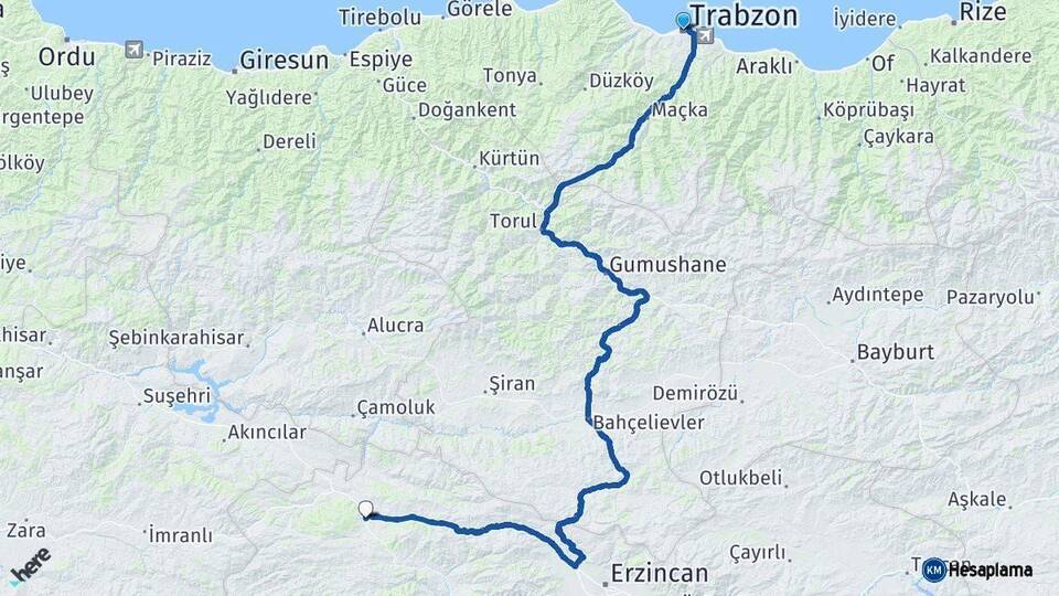 Trabzon Refahiye Erzincan Arası Kaç Km - Yol Haritası