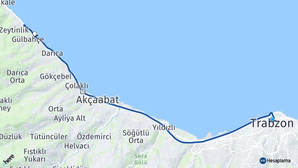 Trabzon Salacık Akçaabat Arası Kaç Km - Yol Haritası