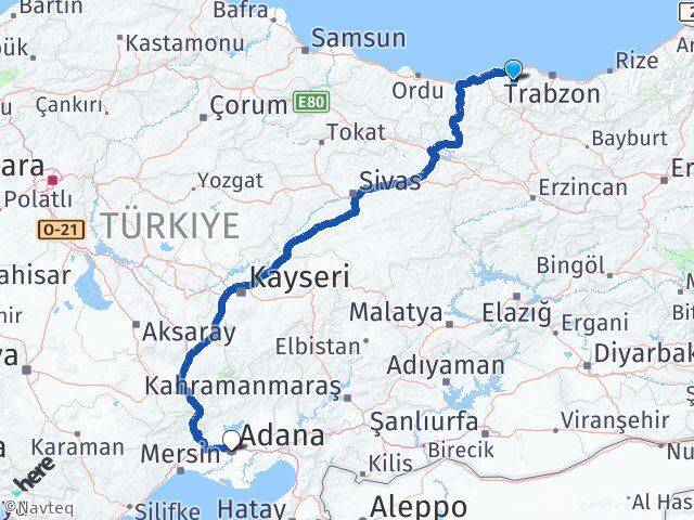 Trabzon Şalpazarı Adana Arası Kaç Km - Yol Haritası