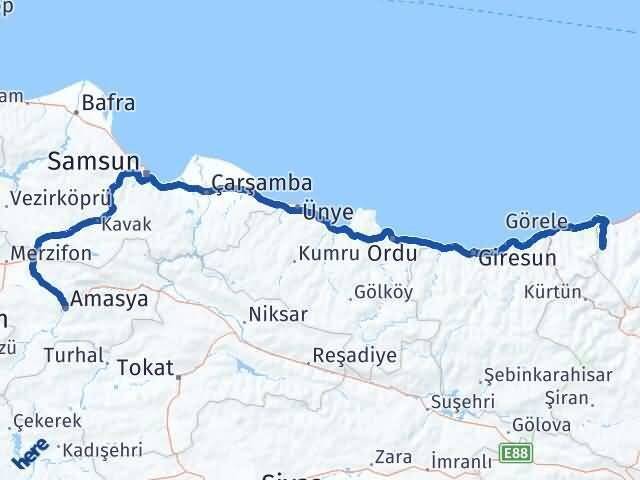 Trabzon Şalpazarı Amasya Arası Kaç Km - Yol Haritası