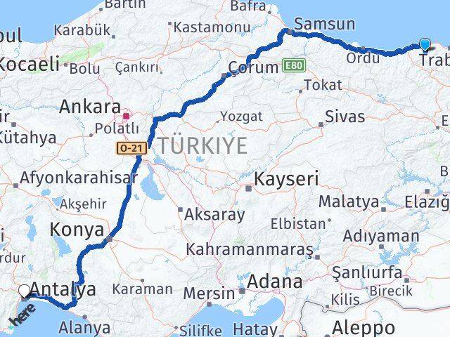 Trabzon Şalpazarı Antalya Arası Kaç Km - Yol Haritası