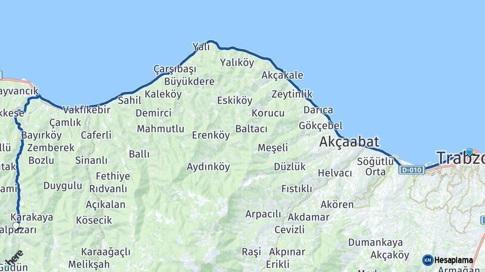 Trabzon Şalpazarı Arası Kaç Km - Yol Haritası