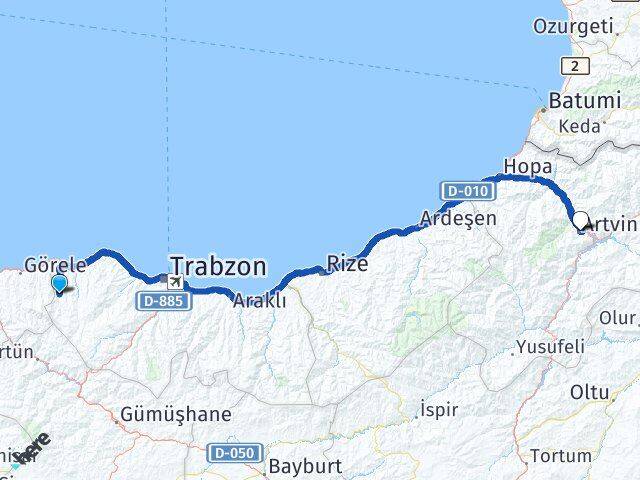 Trabzon Şalpazarı Artvin Arası Kaç Km - Yol Haritası
