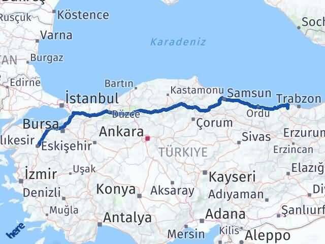 Trabzon Şalpazarı Balıkesir Arası Kaç Km - Yol Haritası