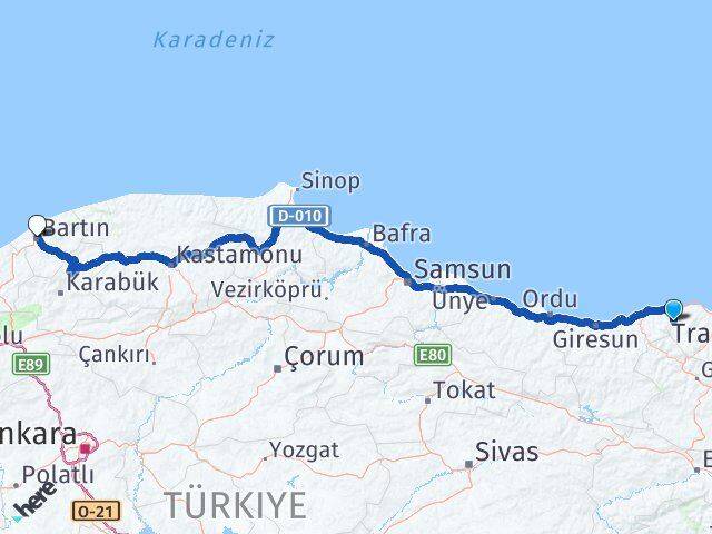 Trabzon Şalpazarı Bartın Arası Kaç Km - Yol Haritası