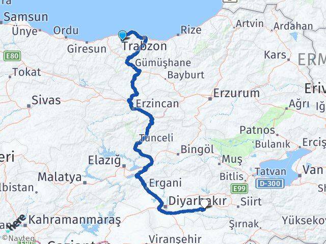 Trabzon Şalpazarı Batman Arası Kaç Km - Yol Haritası