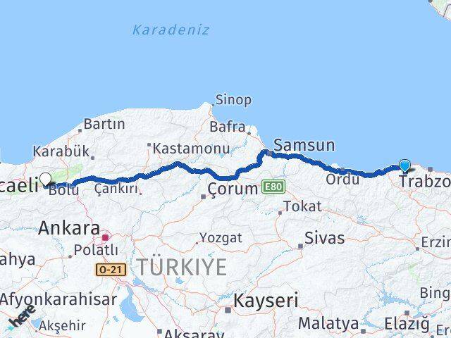 Trabzon Şalpazarı Bolu Arası Kaç Km - Yol Haritası